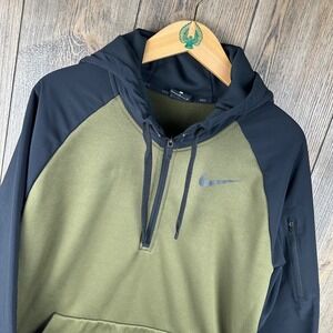 Nike Quarter Zip Therma Hoodie Dri-FIT Mens Olive Green Black AR6642-395 Large